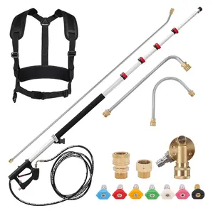 RIDGE WASHER 24 FT Telescoping Pressure Washer Wand, Pressure Washer Extension Wand, Telescopic Gutter Cleaner With 3 Curve Wands, 7 Spray Nozzle Tips, Adjustable Support Belt and 2 Adapters, 4000 PSI