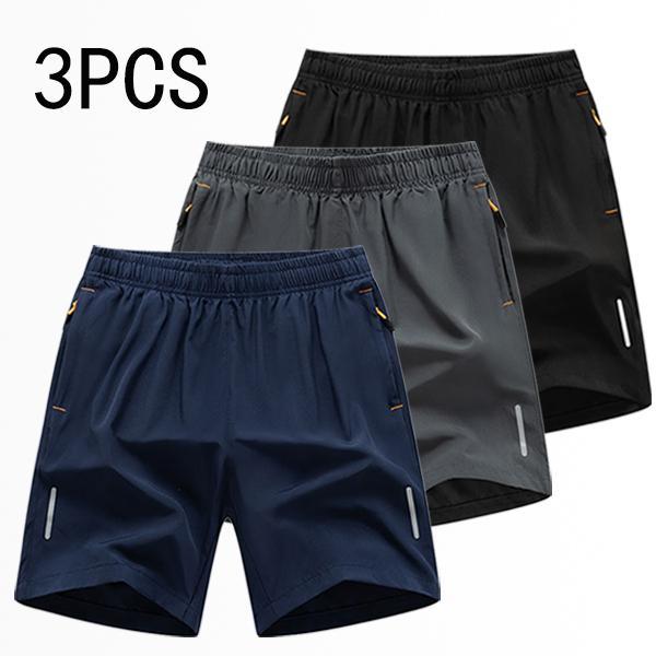 Men’s athletic shorts set, multi-pack available in various colors including gray and black, featuring zippered pockets that combine comfort and style. SpringStatements