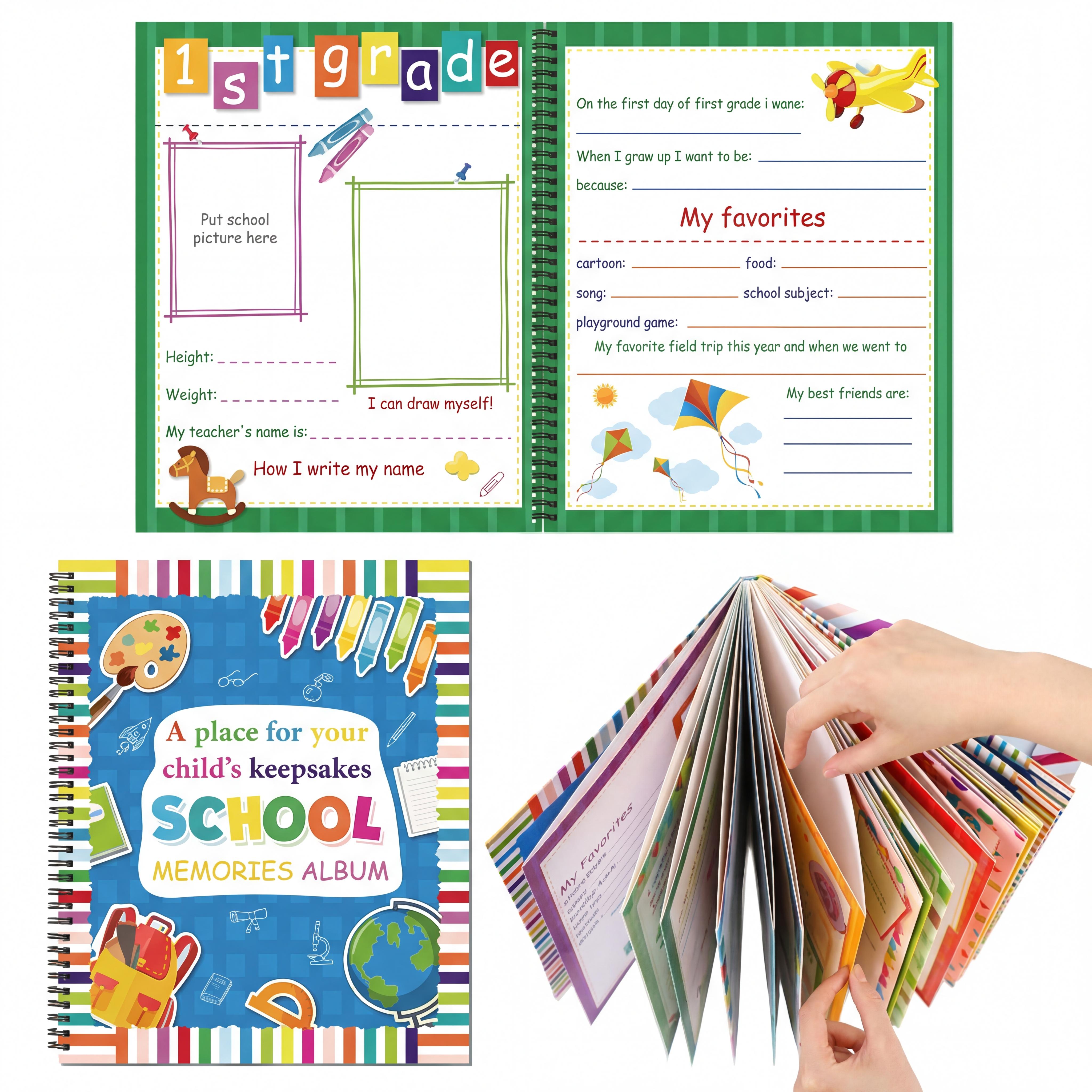 School Memory Book Preschool Back to School Gifts Keepsake for Kids Scrapbook Photo Memories from Preschool Through 12th Grade with 14 Pocket for Storage Portfolio Every Grade Pictures Campus Back to School Season Supplies School Memory Book Preschool Back to School Gifts Keepsake for Kids Scrapbook Photo Memories from Preschool Through 12th Grade with 14 Pocket for Storage Portfolio Every Grade Pictures Campus Back to School Season Supplies