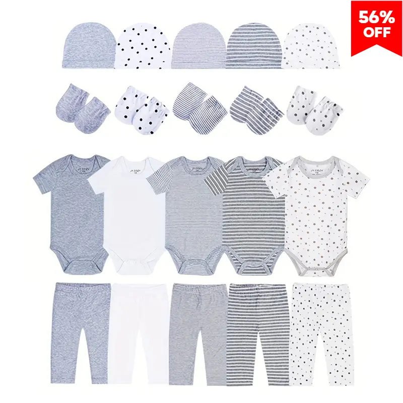 JY.COZY FOR BABY 20 Pcs Unisex Cotton Reborn Baby Doll Clothes Set for Newborn Dolls Light Grey Sleepwear Outfit with Hats & Leggings Kids Pretend Play Accessories Cozy Newborn Baby Stuff Girl Clothes,back to school