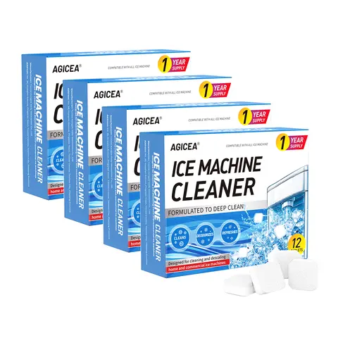 AGICEA Ice Maker Effervescent Tablets (12/24/36/48 Packs) - 12-Pack Value, 12-Tablet Supply, 500ml Cleaning Solution for Lime Scale Removal, Deodorizing Ice Making & Home Countertop Coffee Machines