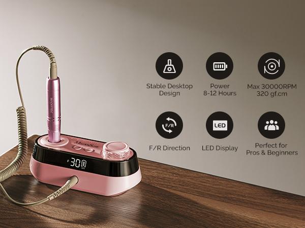 SC320A Desktop Multifunctional Rechargeable Nail Drill 30,000RPM with Elegant Design for All Manicure Shaping & Gel Removal, Ideal for Nail Artists & Home Use SC320A Desktop Multifunctional Rechargeable Nail Drill 30,000RPM with Elegant Design for All Manicure Shaping & Gel Removal, Ideal for Nail Artists & Home Use