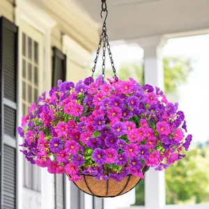 Artificial Hanging Flowers for Outdoors - UV Resistant Fake Flowers with Hanging Baskets for Garden Decoration, Spring Decor & Patio Porch - Beautiful