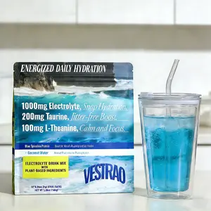 VESTRAO ENERGIZED DAILY HYDRATION Blue Spirulina Protein Electrolyte– 1000mg Scientific Blend Electrolyte with Taurine & L-Theanine for Calm Focus & Smooth Energy – Superfood Drink Mix Enhanced  – Zero Sugar Stick Packs