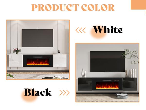 [Ships in 2 Boxes] AMERLIFE Floating TV Stand with Electric Fireplace, High Gloss Finish Wall Mounted Fireplace Entertainment Center with Storage/Best Gift Ideas/Christmas Gifts