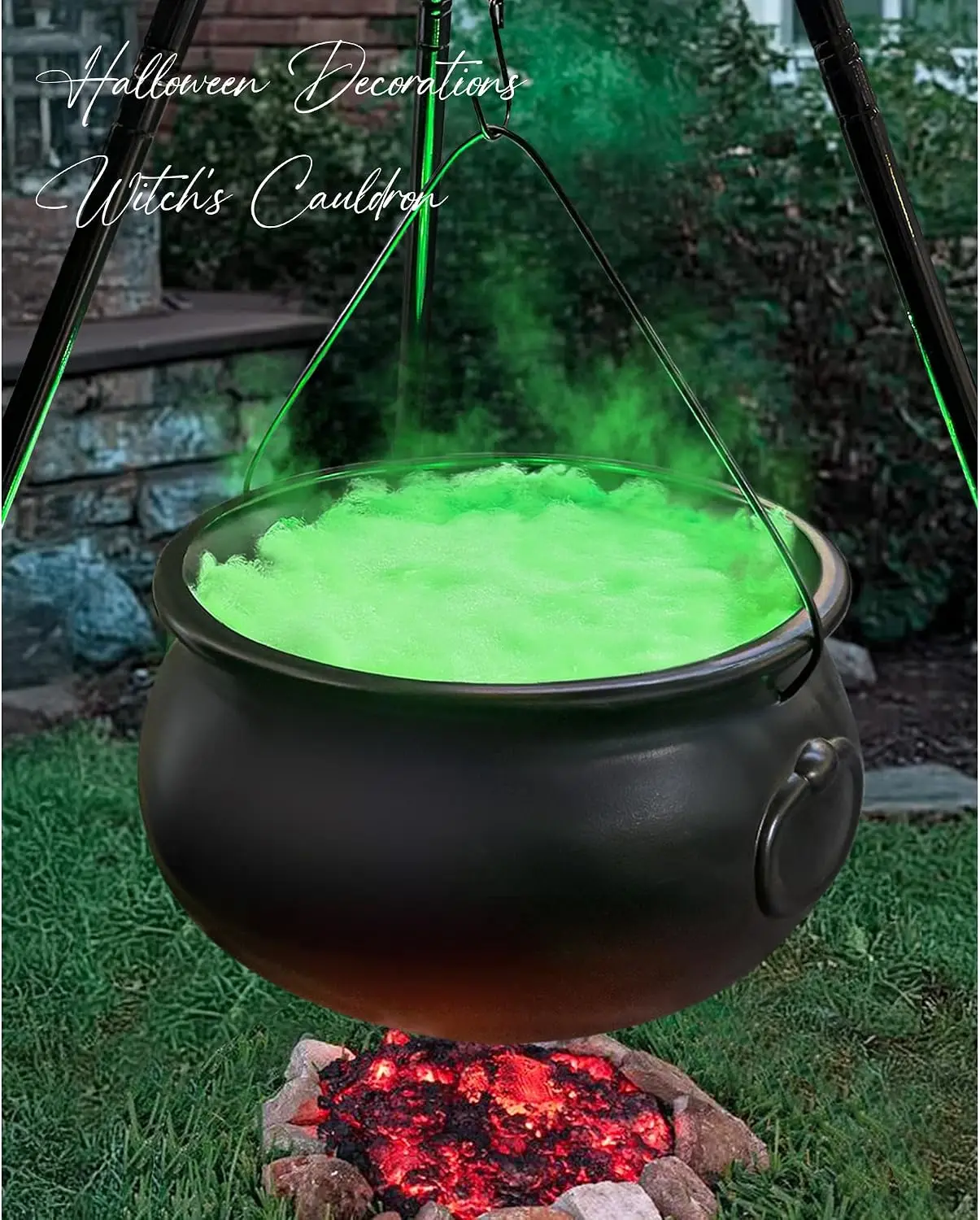 Shiny Black Plastic Witch Cauldron Decor - 54in Large Tripod, Hocus Pocus Candy Bucket, Halloween Home Party Yard Lawn Festive Decoration