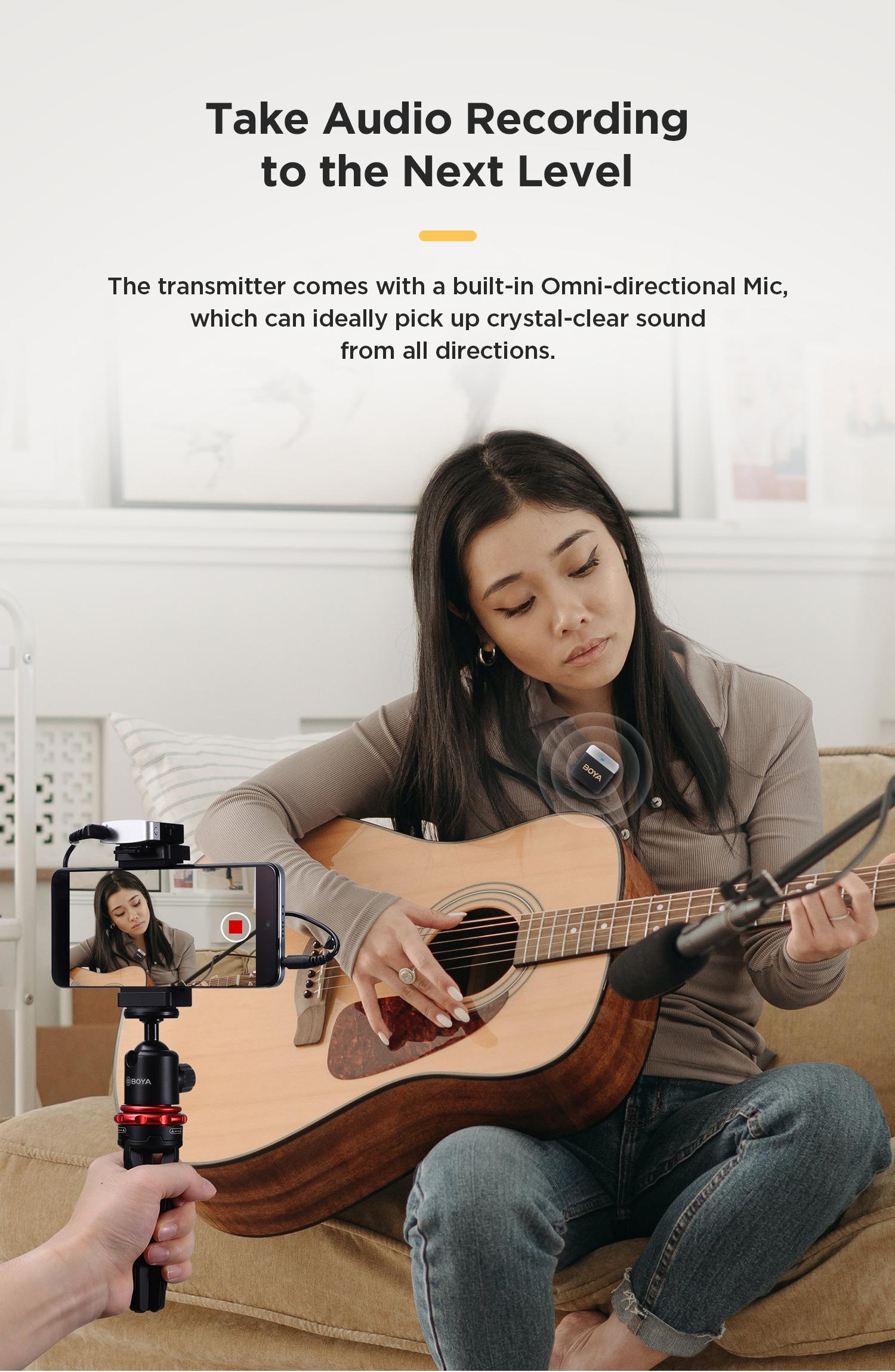 BOYA BY-M1V Wireless Lavalier Microphone Active Noise Cancelling Mini Lavalier for iPhone iPad USB-C Android Phone Camera Laptop