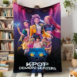 K-Pop Demon Hunters Theme Flannel Blanket Warm nap Blanket This Super Soft Flannel Blanket is The Perfect Gift for Christmas and lovers Soft Warm Cozy Throw for Bed Sofa Nap Travel, Cute Home Decor