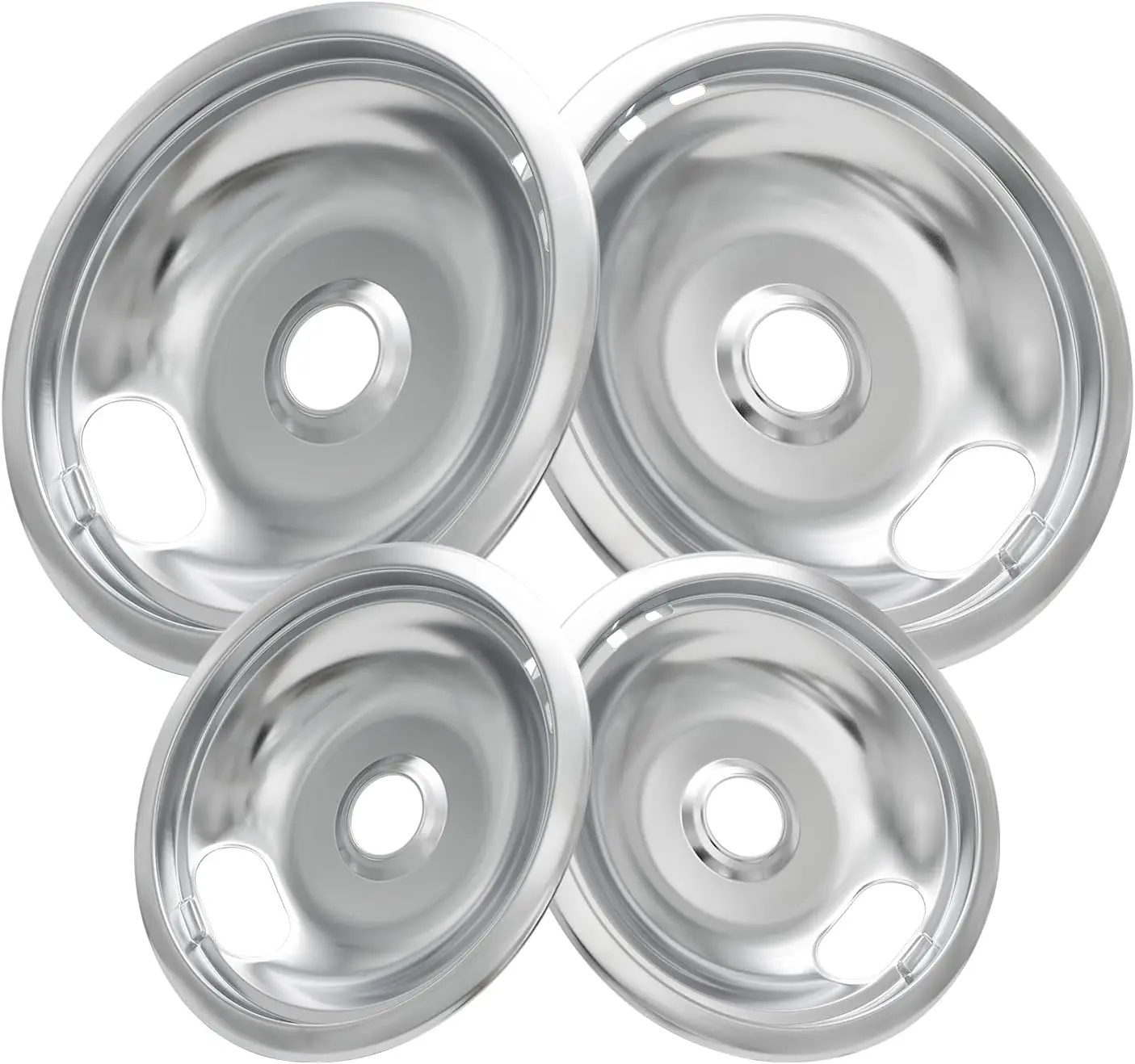 W10196405 W10196406 Chrome Stove Burner Drip Pans for Electric Stove Top - Whirlpool Electric Range Compatible Household Replacement Parts, Thickened to Prevent Bends, 4-Piece Silver Kitchen Household Products, Dishwasher Safe, Prevents Bends
