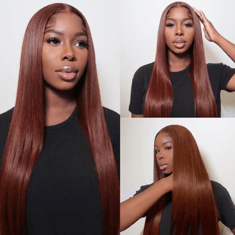 FORGIRL FOREVER #33 Reddish Brown Wig Pre Plucked 13x4 Straight Lace Front Wig For Women Silk Straight Human Hair Lace Frontal Wigs