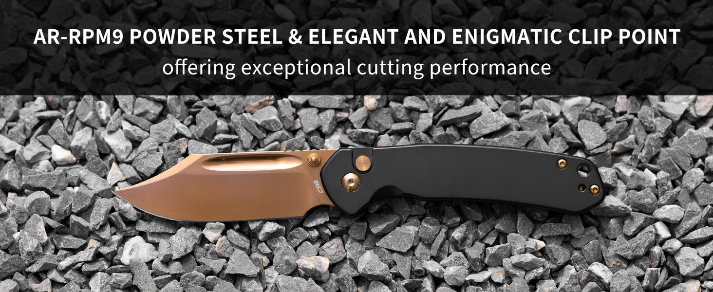 CJRB Bowie Pyrite Pocket Tool Knife, EDC Knife with 3.15'' AR-RPM9 Steel, Hunting Knife with Steel Handle for Camping and Emergency Survival Gear