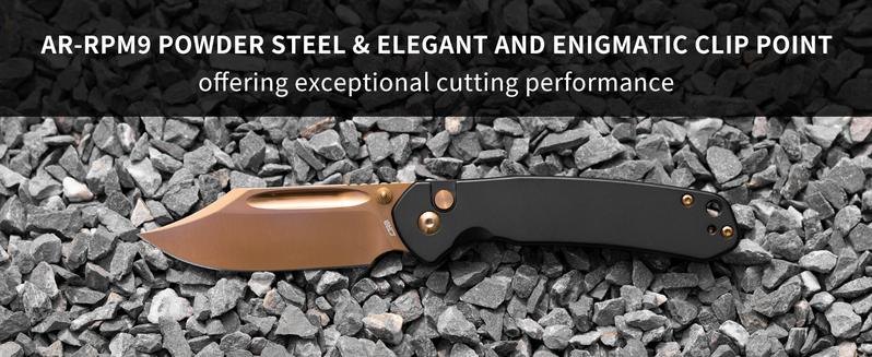 CJRB Bowie Pyrite Pocket Tool Knife, EDC Knife with 3.15'' AR-RPM9 Steel, Hunting Knife with Steel Handle for Camping and Emergency Survival Gear
