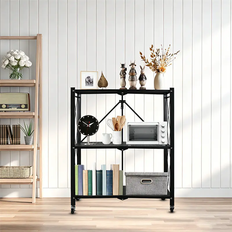 3-Tier Adjustable Metal Wire Shelving Unit - Foldable Cart, Pre-Assembled Kitchen Stand, Rolling Storage Rack with Wheels, 450lbs Max Space Saving Furniture for Garage Users, 360° Swivel Standing Shelf Units (Box Pack), Garage Organization, Durable