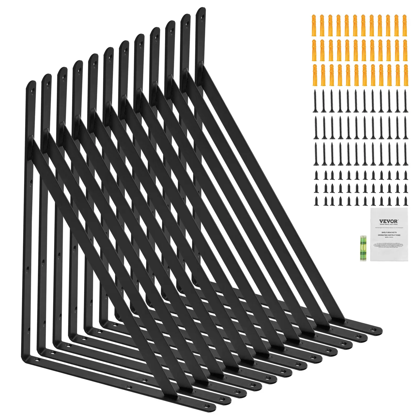 VEVOR Shelf Bracket,  18 x 12 in 12 Pcs, Heavy Duty Floating Shelf Brackets, Brackets for Shelves, 3mm Thick Matte Black Triangle Shelf Bracket,Steel Shelving Brackets with 160 lbs Load Capacity