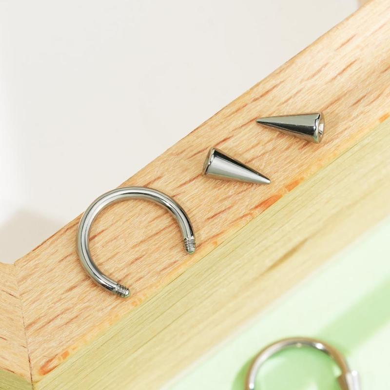 Oufer 16G 4PCS Long Spike Septum Piercing Ring Helix Horseshoe Ring Balck Silver Inner Diameter 8mm 10mm 12mm