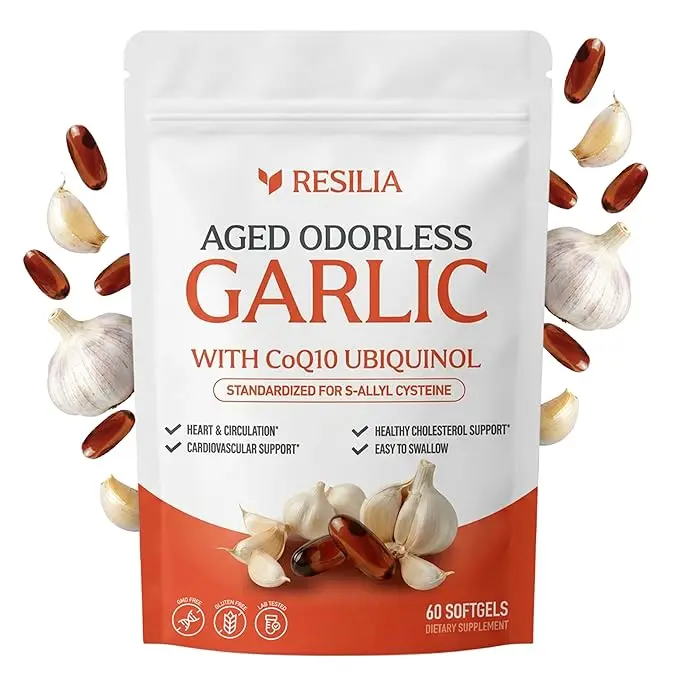 Odorless Aged Garlic Extract 600 mg softgels with CoQ10 Ubiquinol and Vitamin K2 (as MK-7), 20-Month Matured Garlic, 60 Softgel (Pack 1)2026
