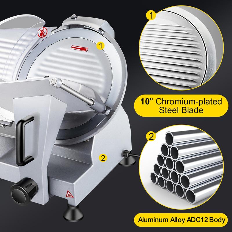 VEVOR 240W Commercial Meat Slicer,  Electric Deli Food Slicer, 10" Carbon Steel Blade Electric Food Slicer, 350-400RPM Meat Slicer, 0 - 0.47 inch Thickness Adjustable for Commercial and Home Use