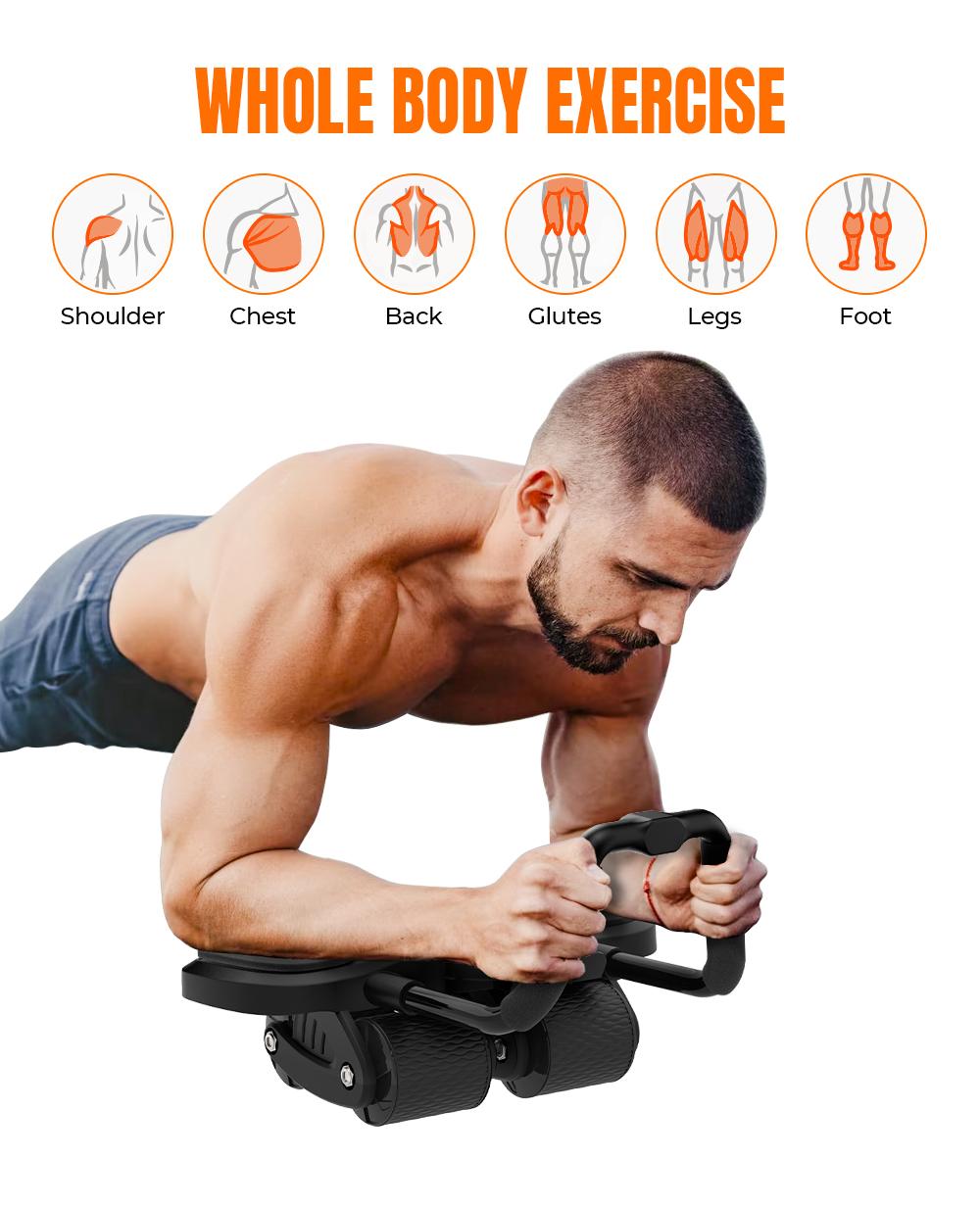 RELIFE REBUILD YOUR LIFE 4-Wheel Ab Roller with Knee Mat Automatic Rebound 2 in 1 Ab Roller with Widened Elbow Support Abdominal Training Equipment