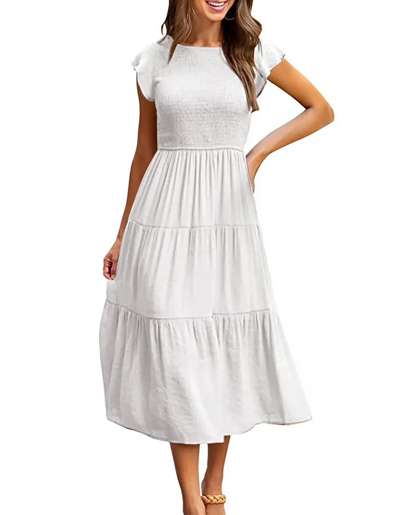 sachin and babi light blue dress Deep V-Neck Puff Sleeve Pleated Satin Dress, White / Xs