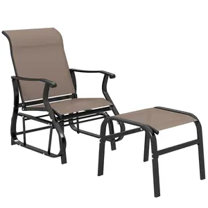 Outsunny Outdoor Glider Chair with Ottoman, Patio Glider Set with 24.4" High Back, 22" Wide Seat, 2-Piece Outdoor Lounge Set with All-Weather Breathable Mesh for Porch, Garden, Backyard