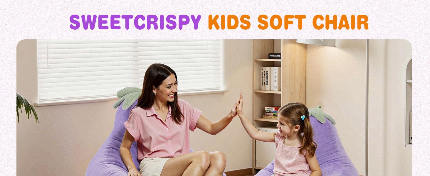 Modern 24/31 Inch Bean Bag Chair for Padded Toddler Sofa with High Rebound Memory Foam Beige Purple Eggplant Design Modern 24/31 Inch Bean Bag Chair for Padded Toddler Sofa with High Rebound Memory Foam Beige Purple Eggplant Design