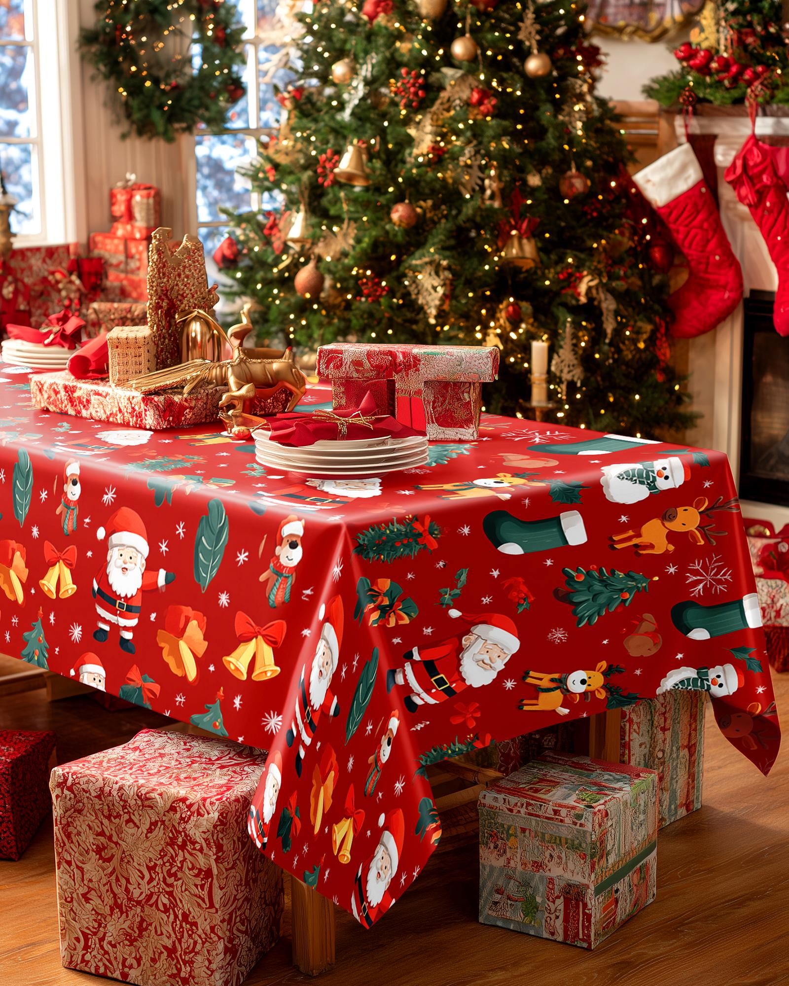 Christmas Tablecloth Disposable Plastic 4-6 Pack 54x108 Inch Leakproof Sturdy Red Green Reindeer Trees for Rectangle Tables Holiday Party Decorations TikTokShopBlackFriday