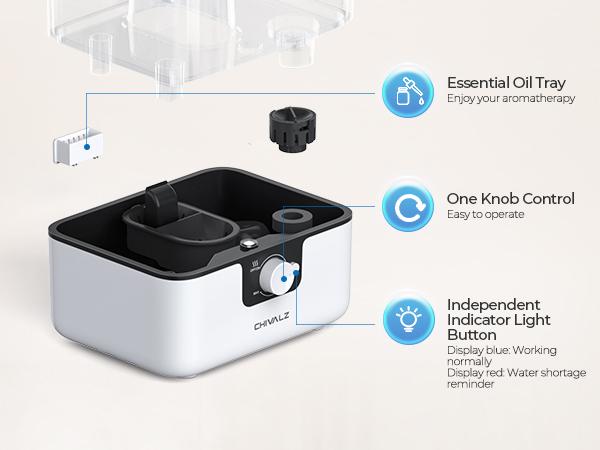 CHIVALZ 6L Top Fill Humidifiers for Bedroom, Large Room, Baby Nursery & Plants, Oil Diffuser, 360° Nozzle, Anti-dry Burn, White Diffuser for Deshumid