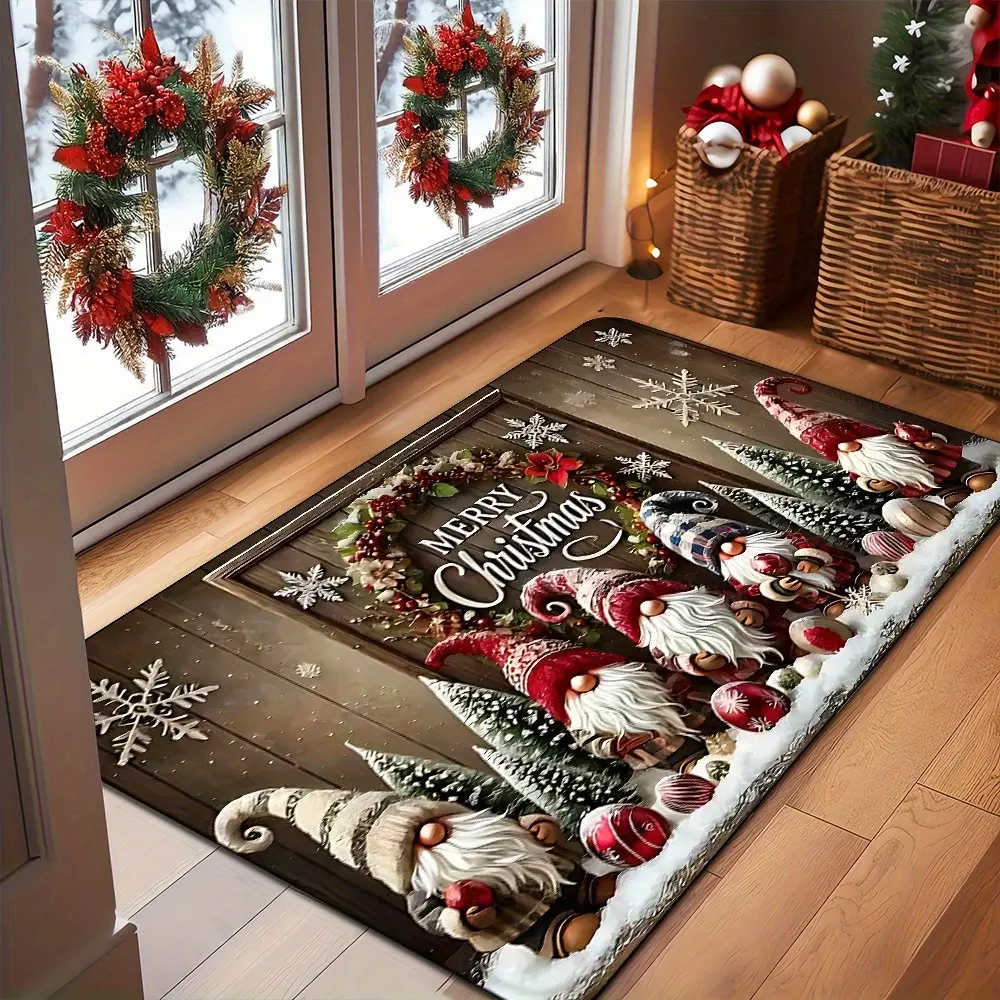 1pc Christmas-Themed Door Floor Mat, Non-Slip Mat And Area Rug. Features Santa Claus And "Merry Christmas" Design, Suitable for Christmas Decoration, Christmas Party Decoration, Room Decoration And Outdoor Decoration. Also Ideal As Door Carpet