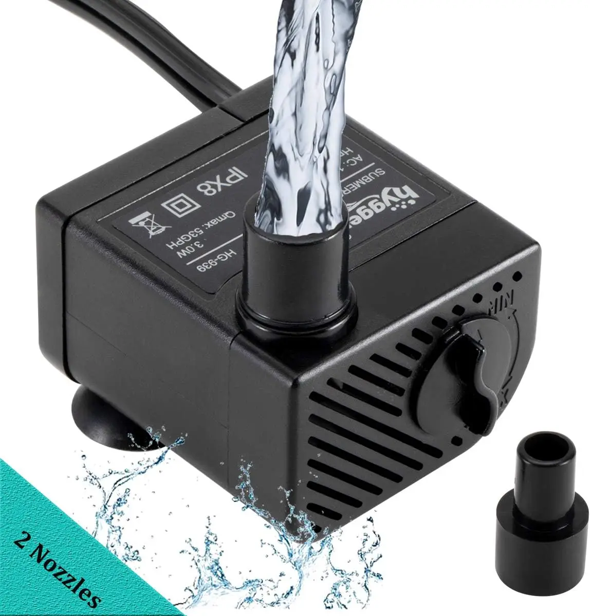 hygger Ultra-Quiet Submersible Mini Water Pump for Fish Tank Aquarium - 3W, 53GPH (200L/H), Saltwater Compatible with Waterfall Filter Function, Submersible Water Pumps, Filter Device Water Pumps