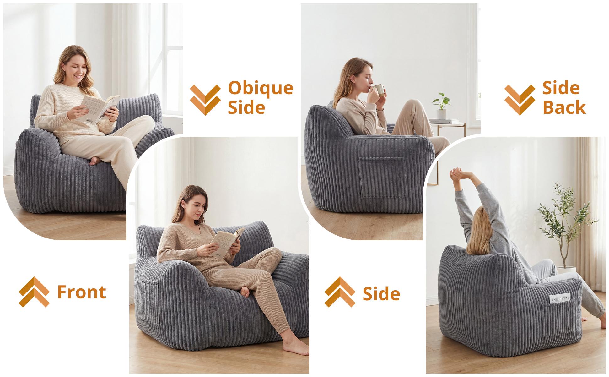 LIKIMIO Giant Bean Bag Chair with Side Pocket, Oversized Plush Fluffy Cloud Couch for Adults & Kids, Faux Fur Floor Sofa for Living Room, Bedroom, Gaming and Reading