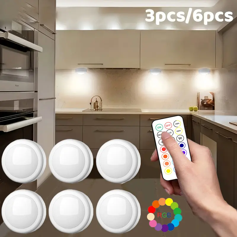 Battery Operated LED Puck Lights with Remote, RGB 13 Color Changing Wireless Stick On Light Closet Push Lights Under Cabinet Lighting with Dimmer & Timer for Party, Gaming, Halloween Xmas Decor