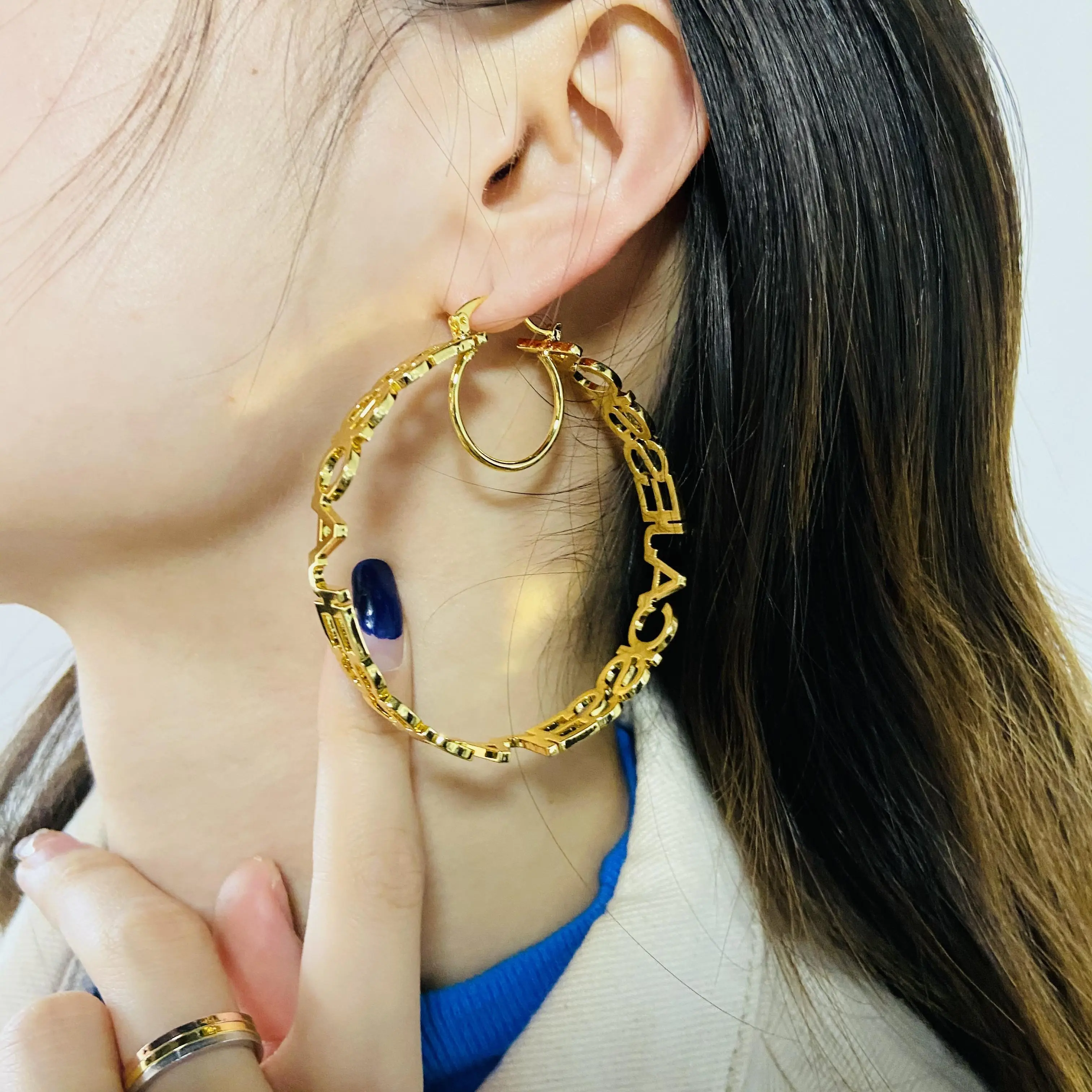 Custom Hoop Earrings With Name Personalized Name Earrings For Women Large Circle Letter Earrings Gold Stainless Steel Jewelry