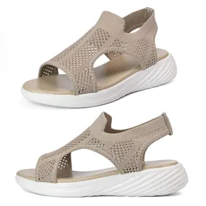 Women's Comfortable Knit Sandals Open-Toe Wedge Platform Shoes Springfresh for Daily & Outdoor