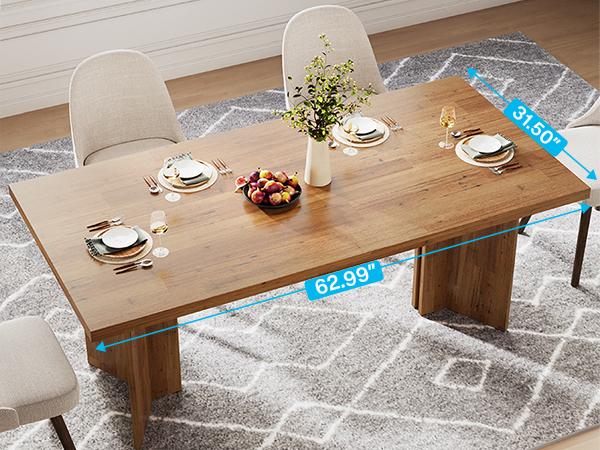 Tribesigns 63-inch Dining Table for 4-6, Farmhouse Kitchen Table with Large Tabletop, Rectangular Dinner Eating Table for Dining Room, Living Room Tribesigns 63-inch Dining Table for 4-6, Farmhouse Kitchen Table with Large Tabletop, Rectangular Dinner Eating Table for Dining Room, Living Room