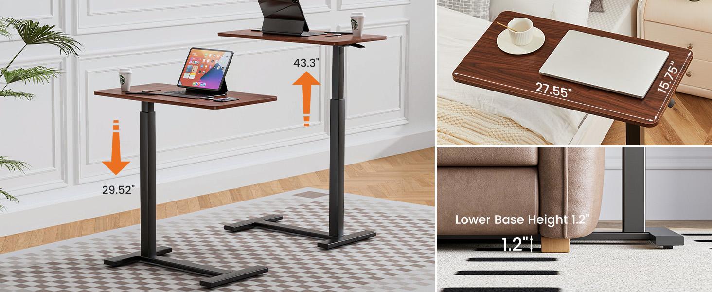 【Deal】Overbed Bedside Table with Wheels, Adjustable Hospital & Home Use Bed Table, Rolling Laptop Table, Mobile Standing Desk