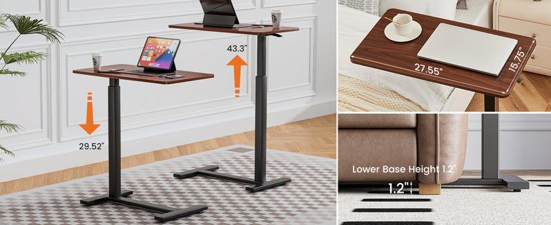 【Deal】Overbed Bedside Table with Wheels, Adjustable Hospital & Home Use Bed Table, Rolling Laptop Table, Mobile Standing Desk