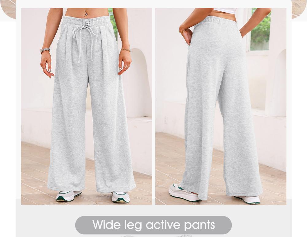 Aleumdr Wide Leg Sweatpants for Women 2026 Trendy Fashion High Waist Drawstring Loose Long Pants with Pockets Elastic Casual Womenswear Sport Athleisure Activewear Bottoms