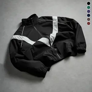 Men’s Lightweight Windbreaker Varsity Jacket – Thin, windproof fabric for cozy wear; street-style functional design; suitable for everyday outings, casual wear, and commuting; stand collar zip-up jacket top.