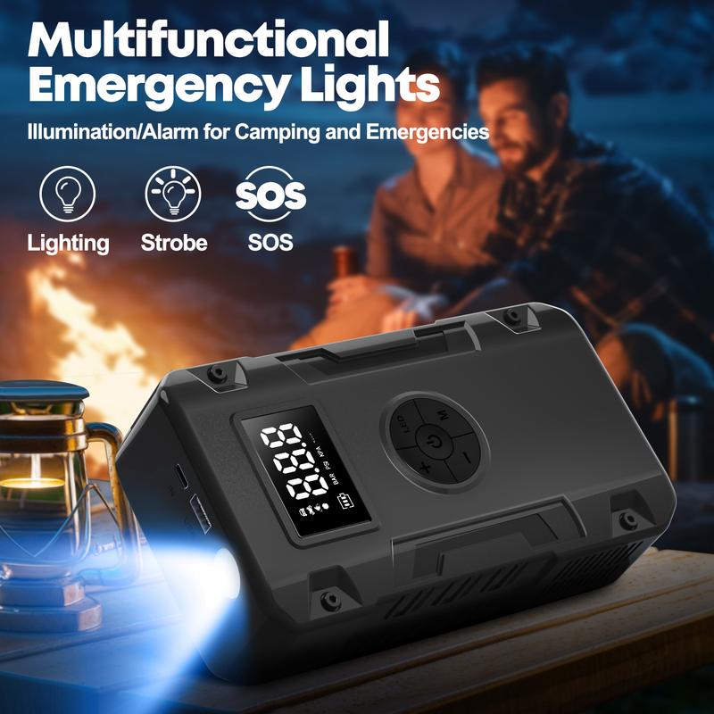 1pc 5-in-1 Jump Starter with Air Compressor-5000A Peak Power, 150PSI Digital Tire Inflator, ABS Material, USB Rechargeable, for Gas/Diesel Vehicles, Portable with LED Emergency Lighting, Auto Shut-Off, Tire Pressure Detection & Adjustment, Quick Charge