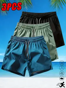 Men’s minimalist athletic shorts 3-piece set—stylish and multifunctional, featuring drawstring and zippered pockets, perfect for everyday workouts and outdoor activities. Skin-friendly, smooth, soft fabric; loose yet well-fitting, suitable for men to wear