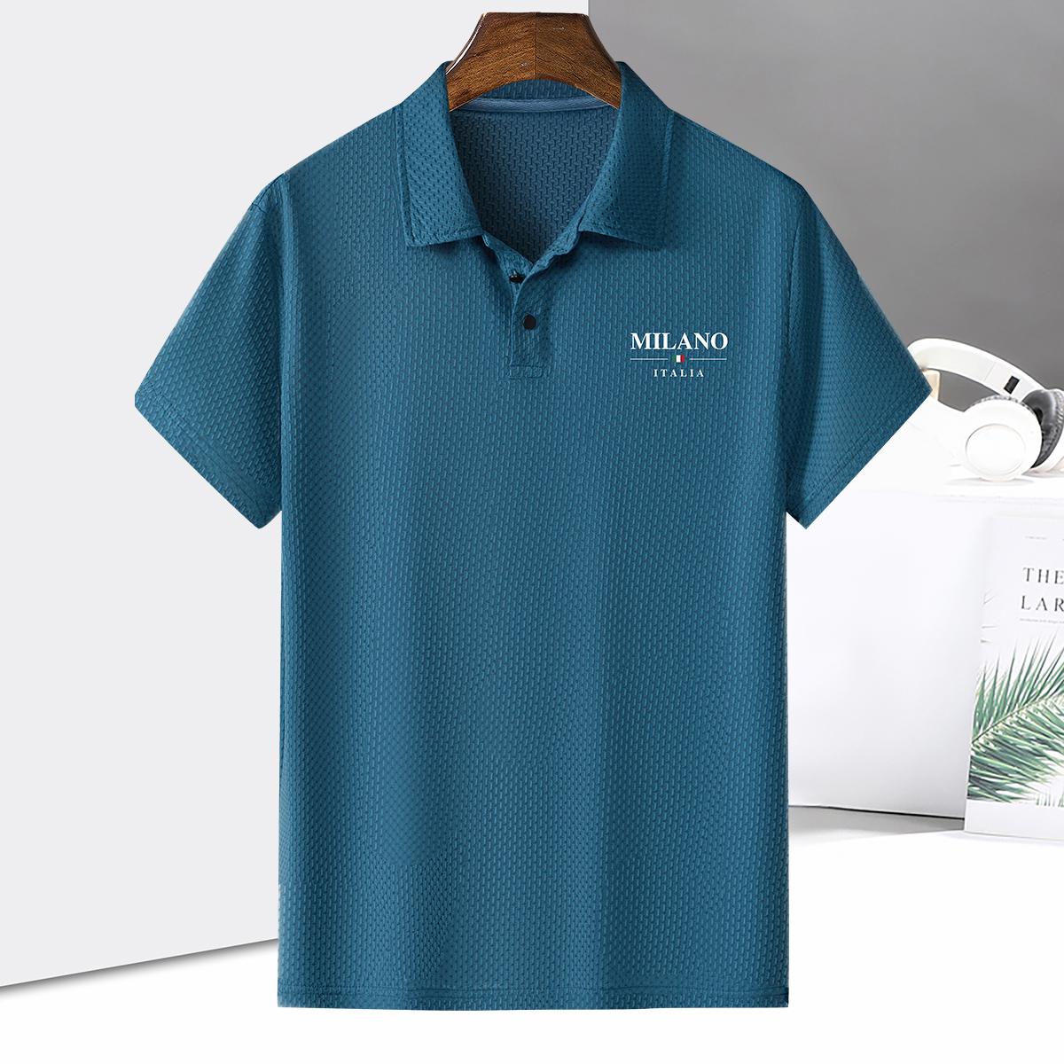 Men’s Polo Shirt with Turn-Down Collar, Summer Stretch Solid Color Short Sleeve Top for Golf and Business