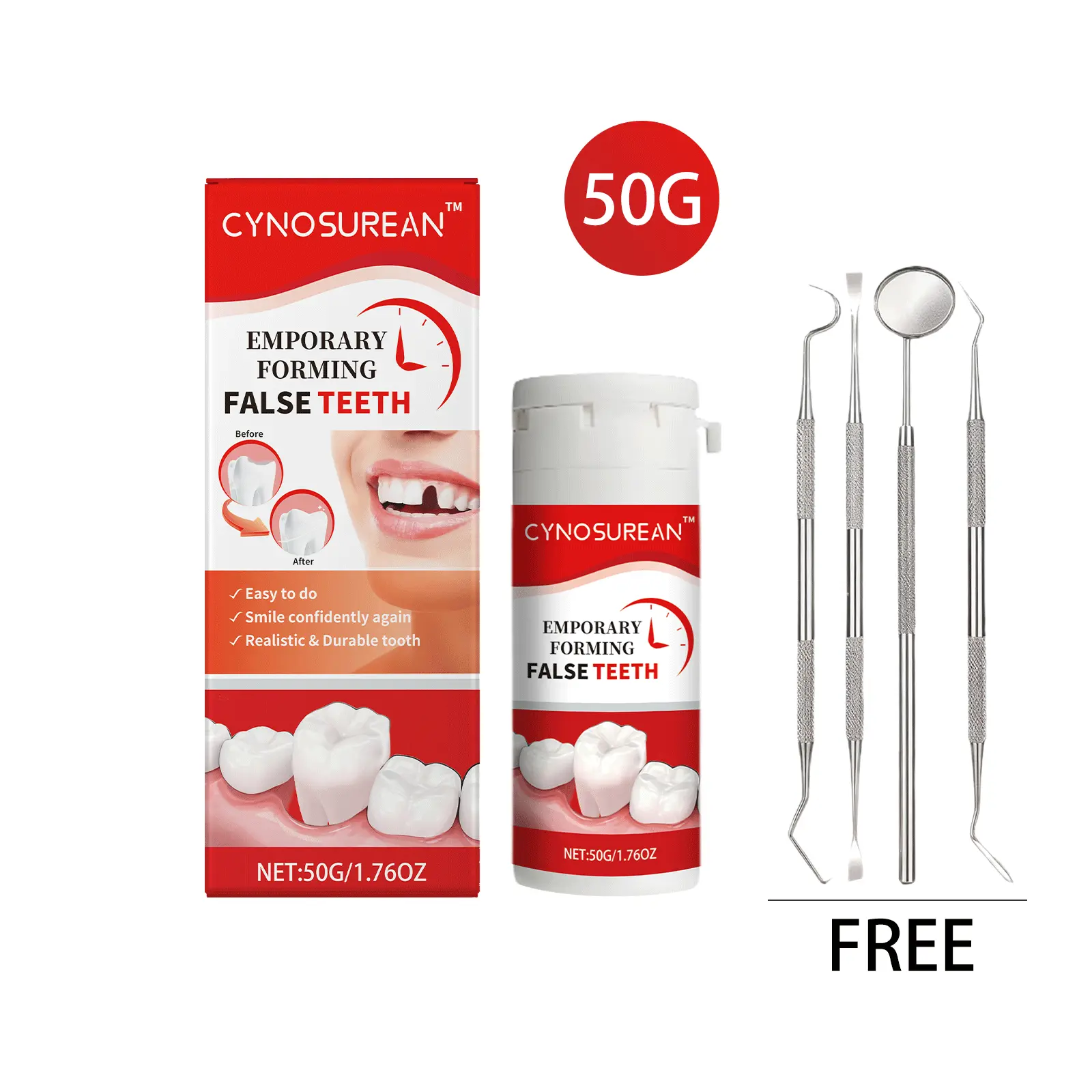Cynosurean Moldable Dental Gel Dentures Temporary Fillings for Cavities and Teeth Fillings 30ml Box Plastic Resin Kit