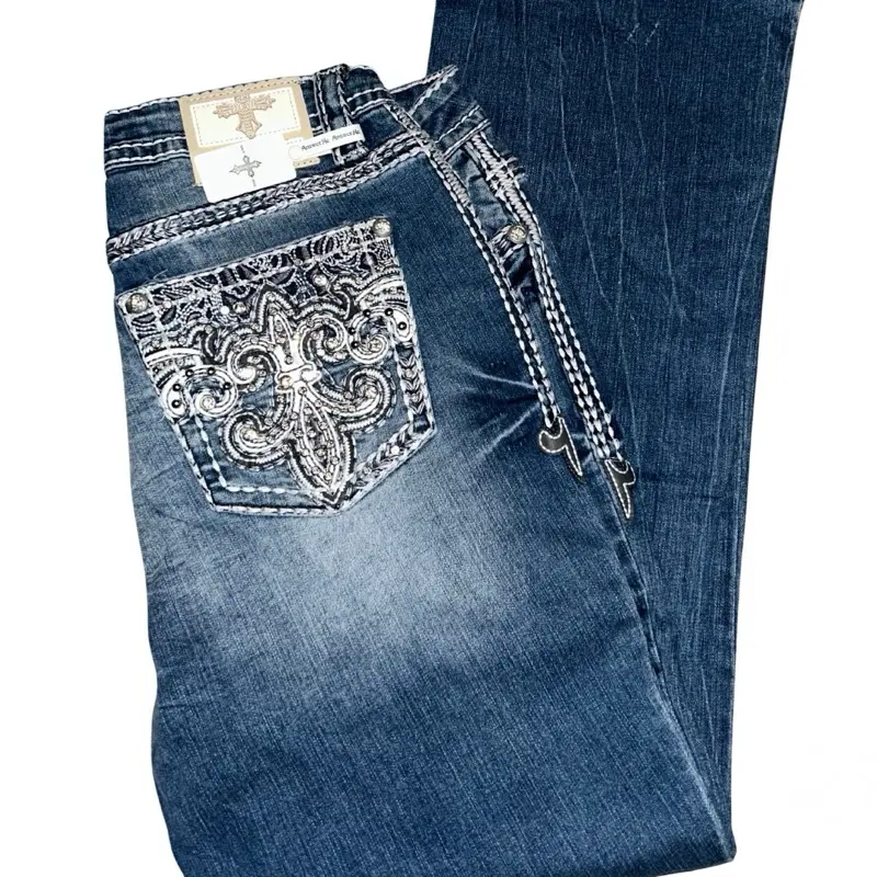 A1137 BLUE BEADED POCKET WOMENS JEANS