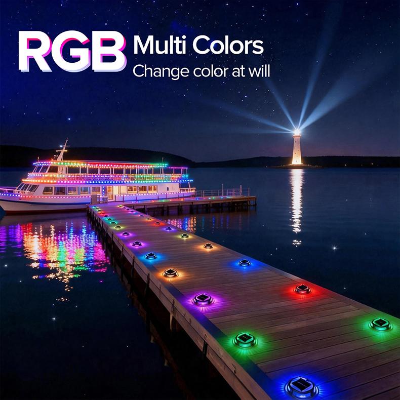 Solar Driveway Lights Outdoor, RGB Color Solar Deck & Dock Lights, IP68 Waterproof, 3 Dynamic Light Modes for Driveway, Walkway, Garden & Step
