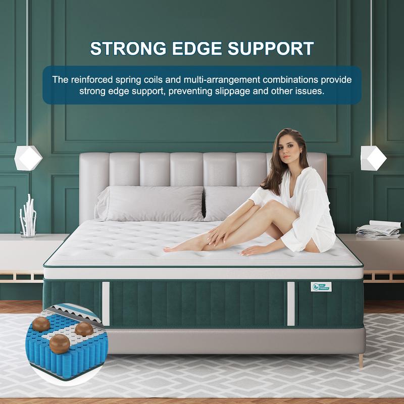 Kuieoe 12/14 Inch Twin/Full/King/Queen Gel Memory Foam Hybrid Hard Mattress with Independent Pocket Springs for Stable Sleep Body Temperature Edge Support Twin Full Queen King Sizes