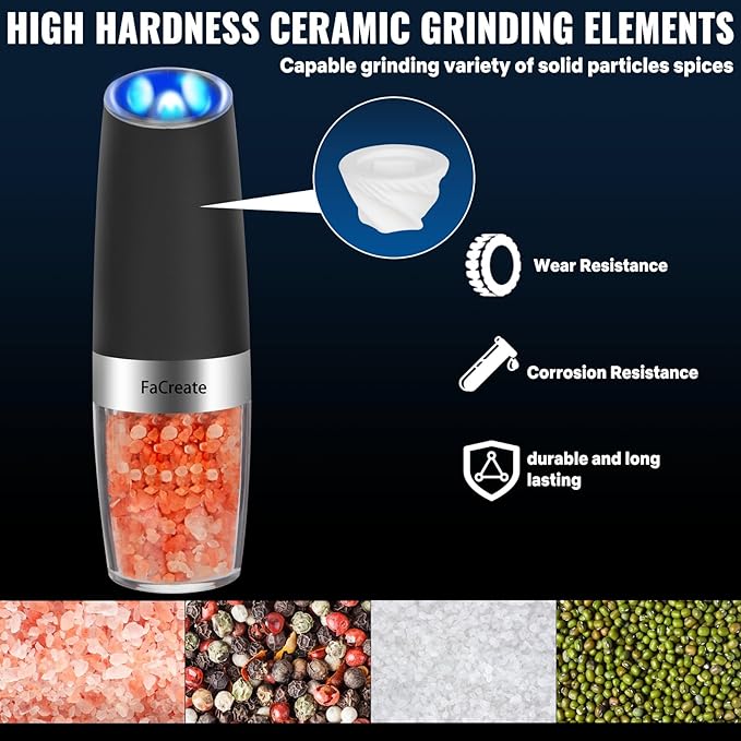 Gravity Electric Salt and Pepper Grinder Set,Automatic Operation Electric Salt and Pepper Shakers Set,Battery Powered Adjustable Coarseness Pepper Mill Gravity Electric Salt and Pepper Grinder Set,Automatic Operation Electric Salt and Pepper Shakers Set,Battery Powered Adjustable Coarseness Pepper Mill