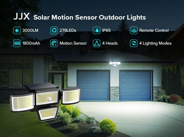 Solar Outdoor Lights 3000LM 238LED Security Lights 3 Heads Motion Sensor Spotlights with 3 Modes IP65 Waterproof 6500K for Yard Garden Driveway Porch Garage Patio Gifts,Thanksgiving & Christmas Gifts