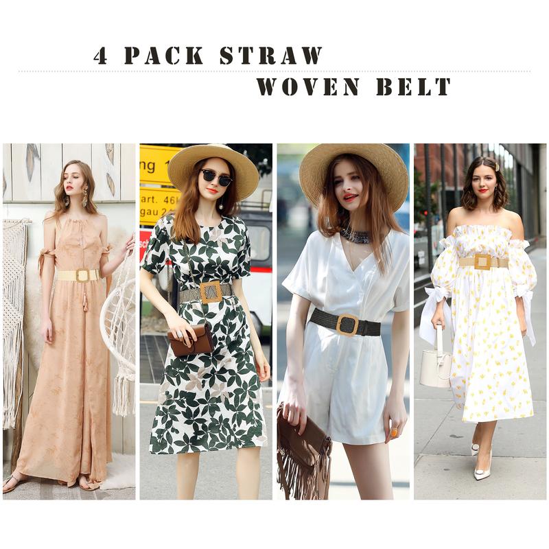 AWAYTR Fashion Elegant Women Elastic Belt Round Buckle Vintage Boho Straw Woven Belt Dress Belt TikTokShopBlackFriday
