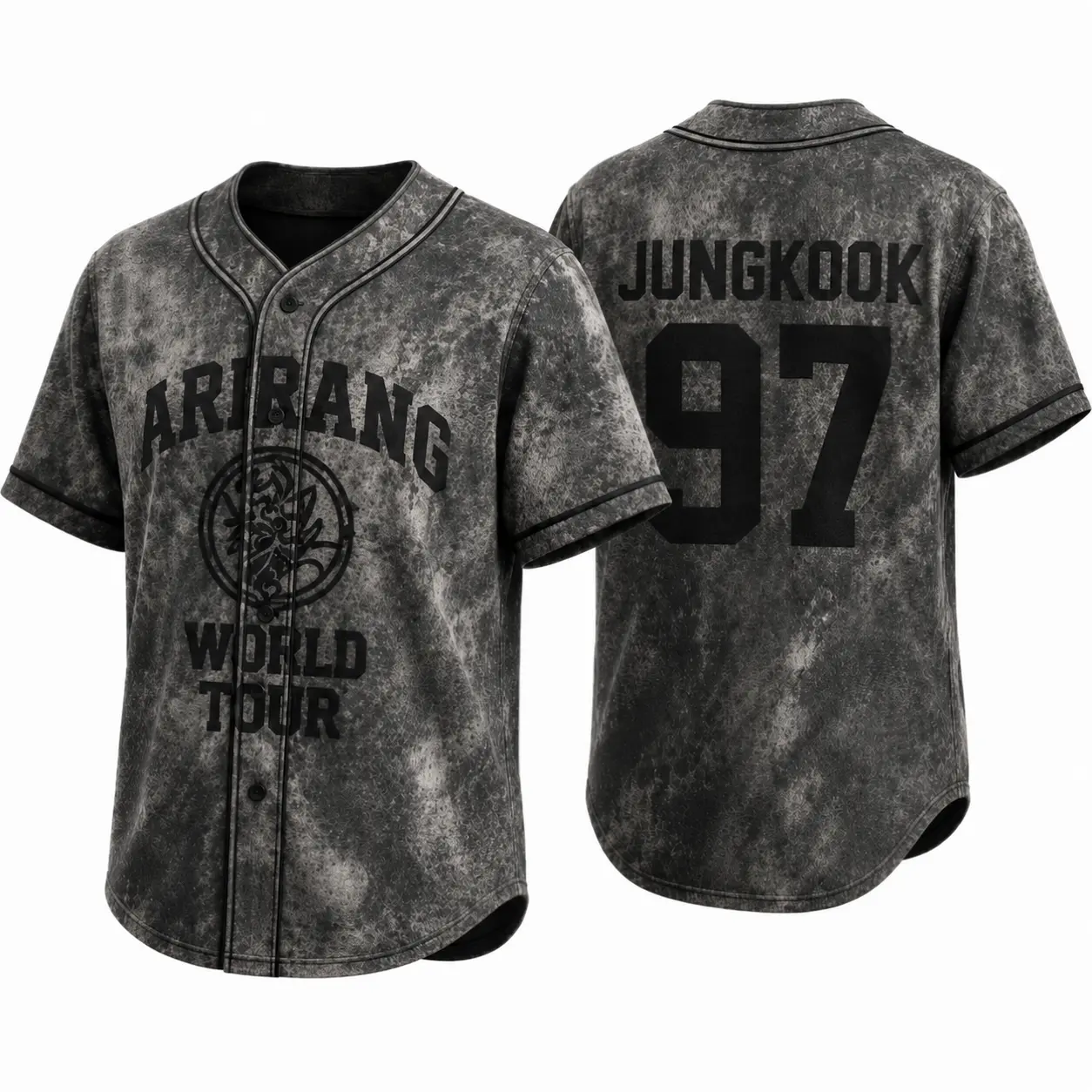 Arirang World Tour Kpop Baseball Jersey, Vintage Washed Gray Button-Up Concert Fan Shirt, Unisex Music Festival Outfit