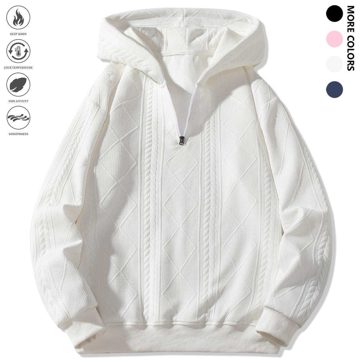 Men's Winter Casual Zip-Up Hoodie - Loose Fit Long Sleeve Pullover with Adjustable Hem, Solid Color Design, Suitable for Outdoor Activities and Everyday Wear, Machine Washable